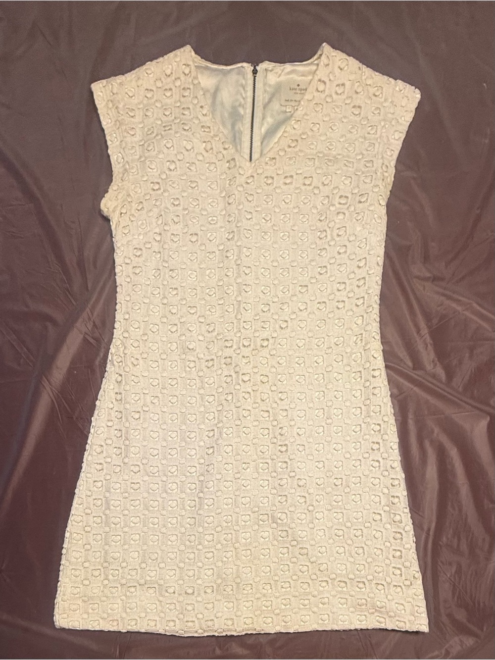 kate spade Cotton Cream Eyelet Lace Cap Sleeve V neck Dress Size 2/XS - Picture 2 of 8